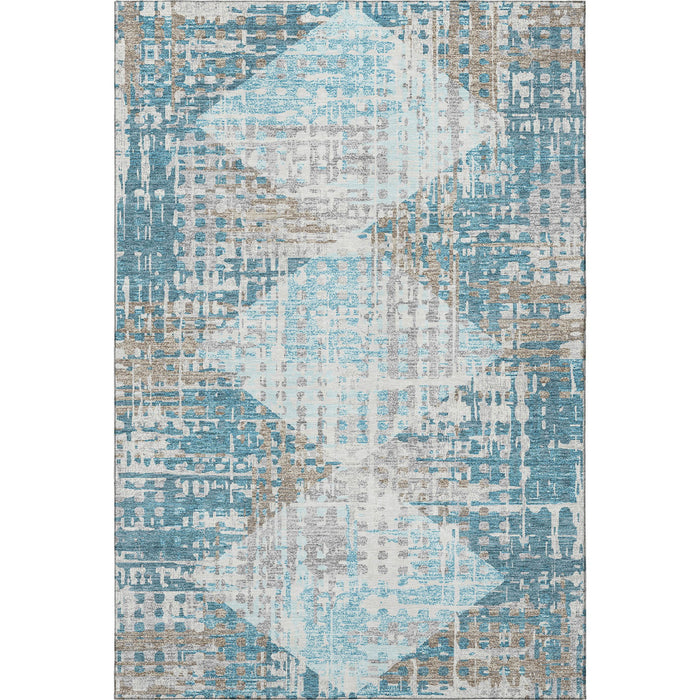 10' X 14' Geometric Washable Area Rug With UV Protection (718400) - Teal / Beige