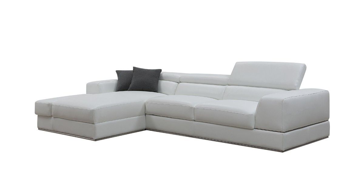 Genuine Leather L Shaped Two Piece Sofa Chaise Sectional With Console - White