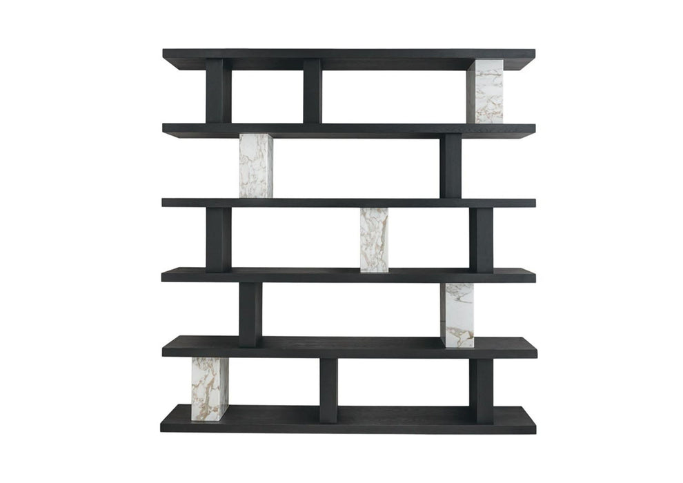 Faux Marble Five Tier Geometric Bookcase - Black / White