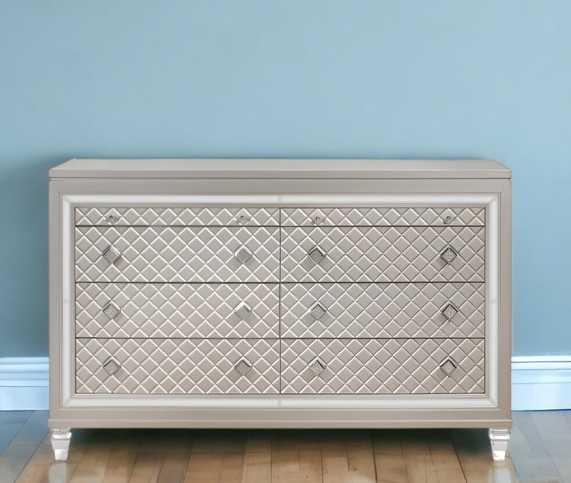 Dresser With Tapered Acrylic Legs And 2 Jewelry Drawers - Champagne