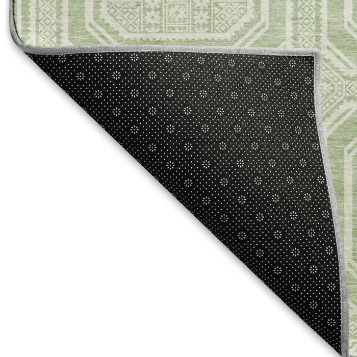10' X 14' Geometric Washable Area Rug With UV Protection (693810) - Mint Green / Ivory
