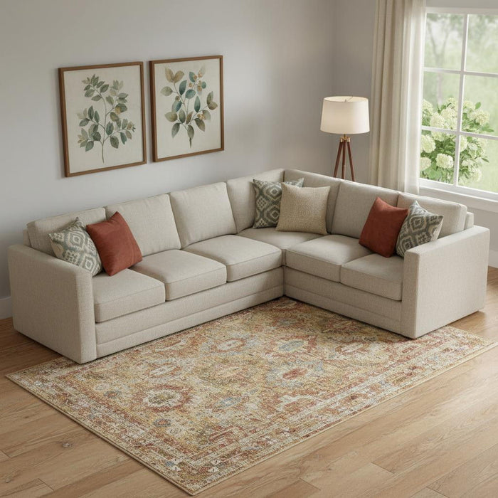 8' X 10' Geometric Distressed Area Rug (550819) - Rust / Ivory / Blue