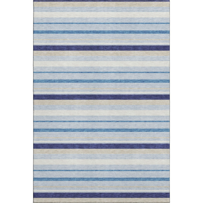10' X 14' Striped Washable Area Rug With UV Protection (669907) - Blue / Ivory / Beige