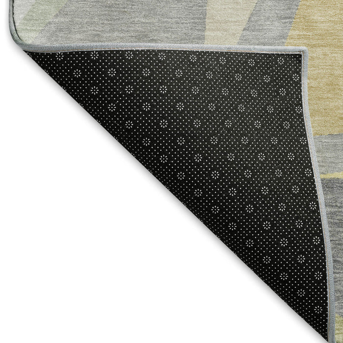 10' X 14' Geometric Washable Area Rug With UV Protection (696548) - Pewter / Ivory / Wheat