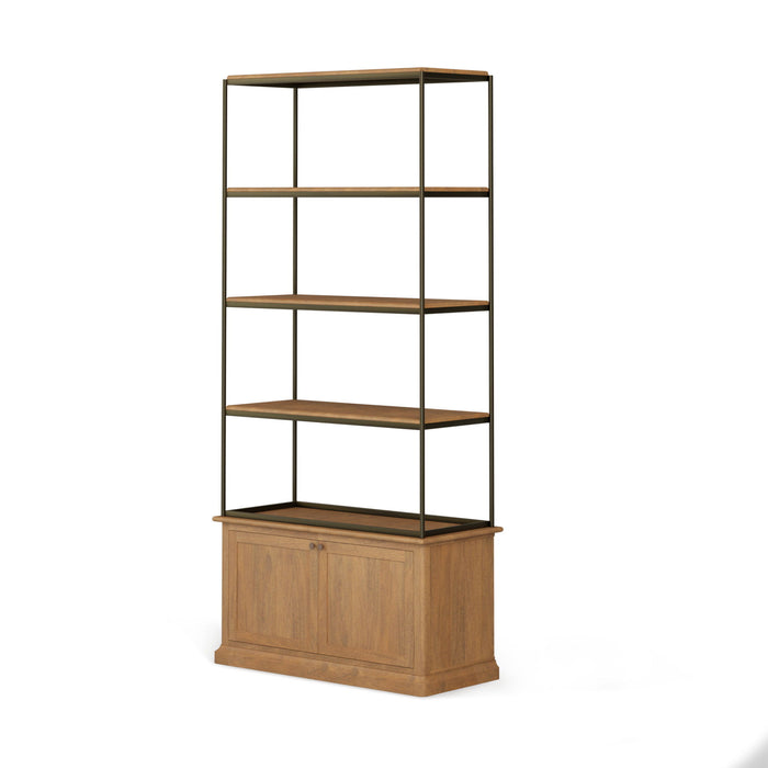 Four Tier Bookcase With Two Doors - Antiqued Brass / Light Brown