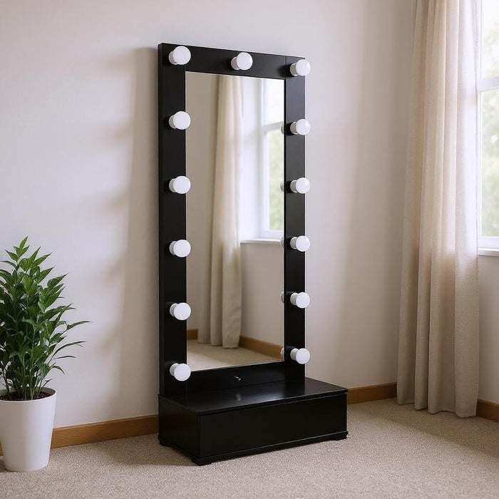 74" Lighted Freestanding Framed Full Length Mirror - Black