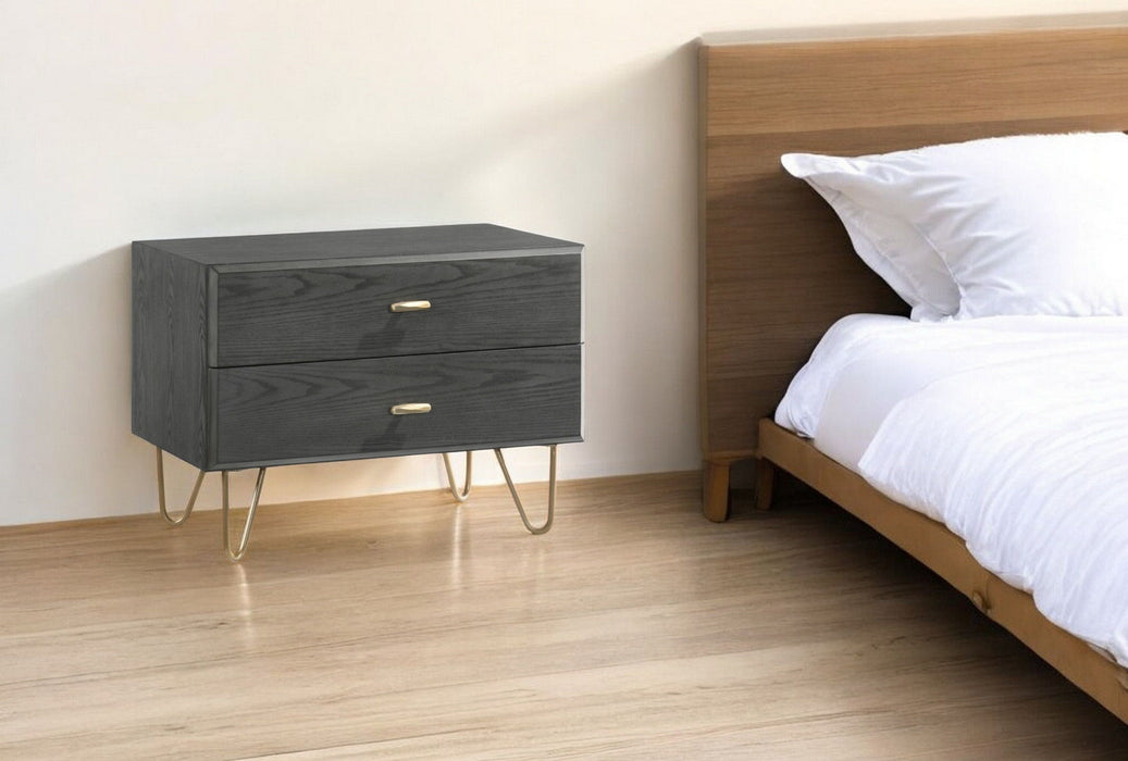 Contemporary Nightstand With Two Drawers - Gray And Gold