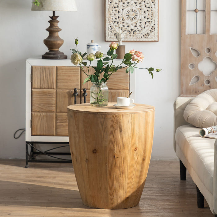 Giga vintage style barrel coffee table with storage, featuring rustic wood finish and sturdy metal accents for living room decor