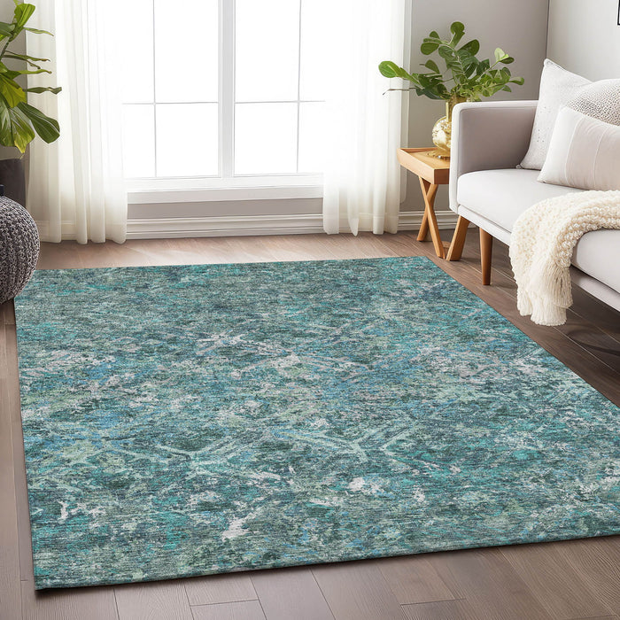 10' X 14' Diamond Washable Area Rug With UV Protection - Sage