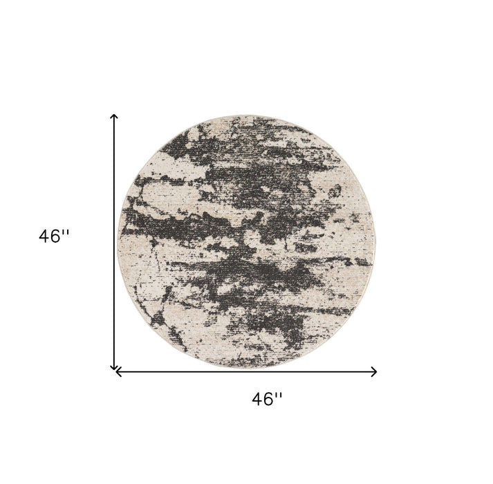 4' Abstract Non Skid Round Rug (552463) - Ivory / Gray