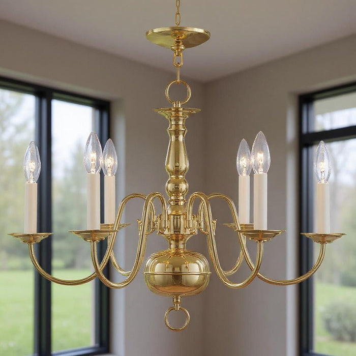 18" Six Light Dimmable Chandelier With Shades - Brass