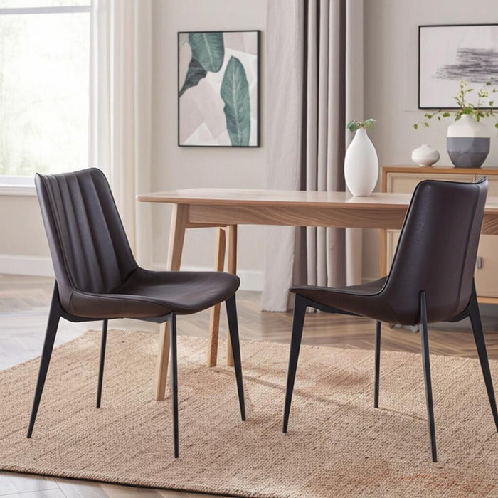 Contemporary Upholstered Faux Leather Dining Side Chairs (Set of 2) - Brown