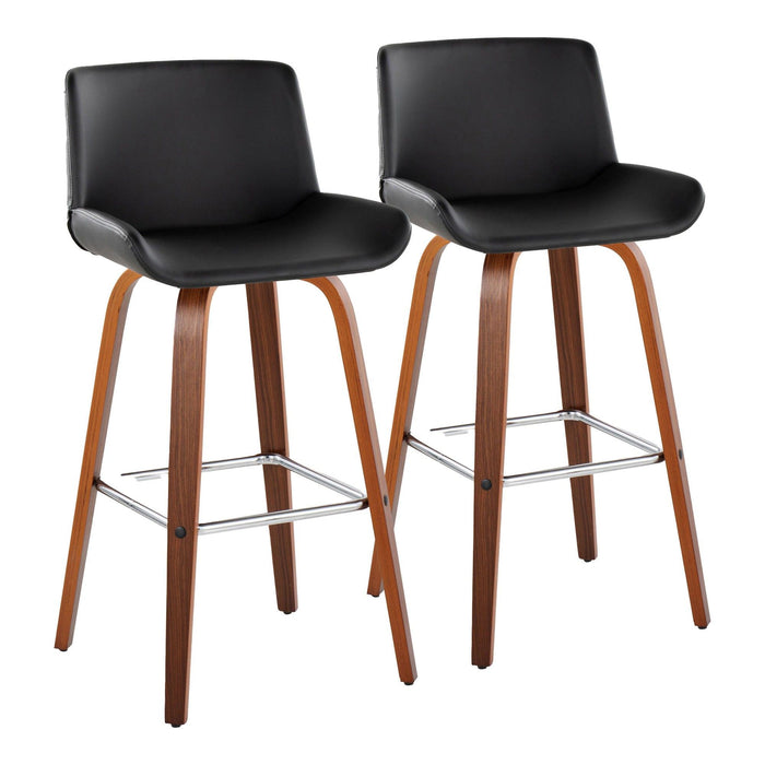Santi - 30" Fixed-Height Barstool With Swivel And Square Chrome Metal Footrest (Set of 2) - Walnut Wood