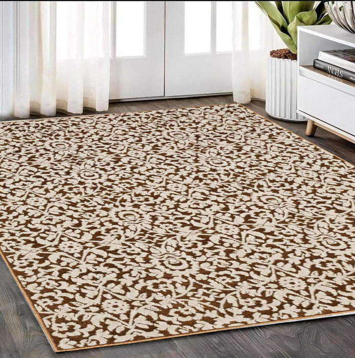 5' X 8' Oriental Area Rug - Rust And Beige