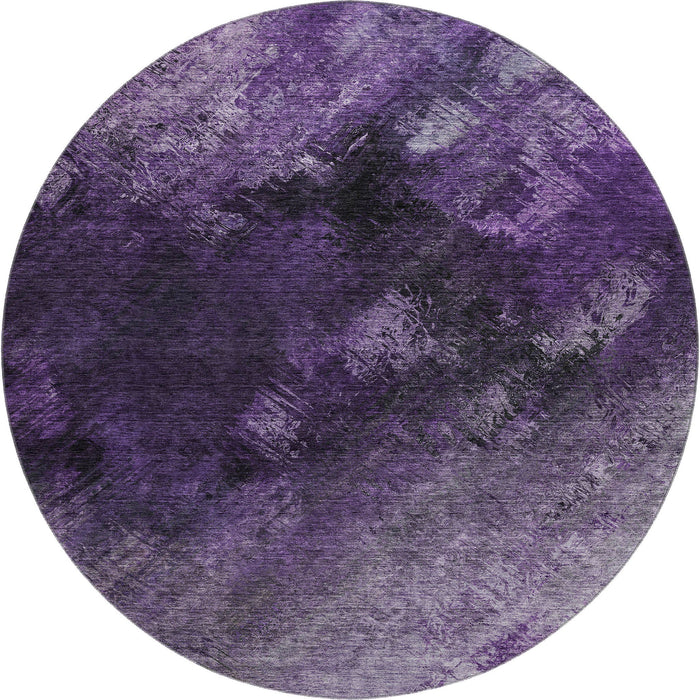 8' Abstract Washable Round Rug With UV Protection (650521) - Purple / Gray / Ivory
