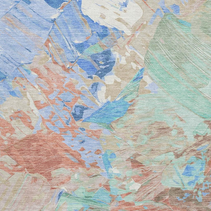 10' X 14' Abstract Washable Area Rug With UV Protection (697974) - Coral / Teal / Copper