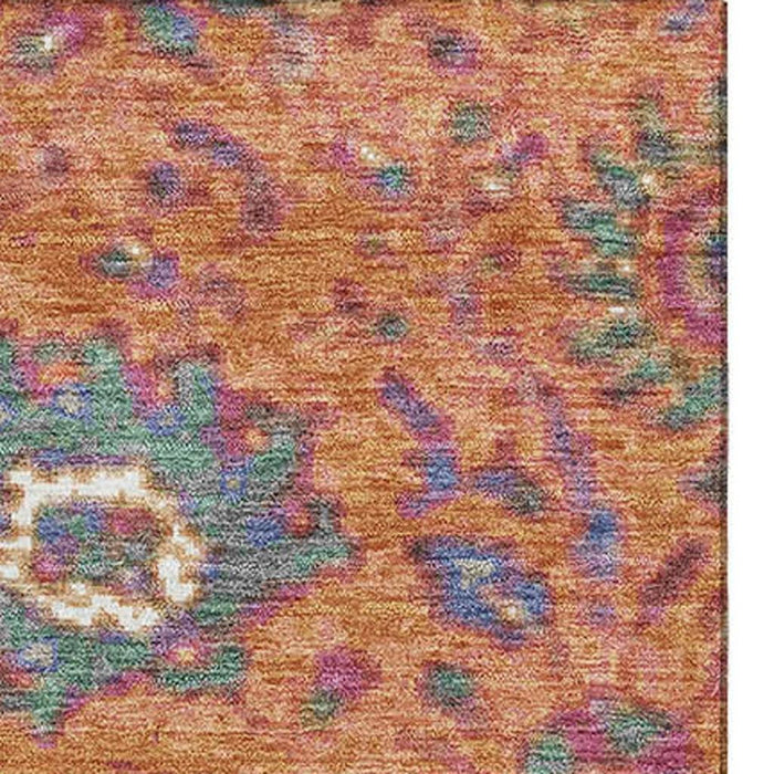 10' X 14' Oriental Washable Area Rug With UV Protection (710987) - Orange / Blue / Pink