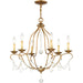HomeRoots 26-inch six-light dimmable chandelier with shades in antiqued gold finish, showcasing elegant lighting design.