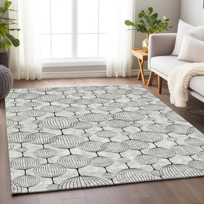 10' X 14' Geometric Washable Area Rug With UV Protection - White And Gray