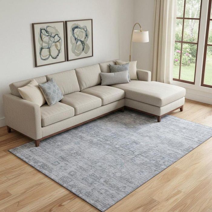 10' X 14' Geometric Washable Area Rug With UV Protection (700751) - Blue / Gray