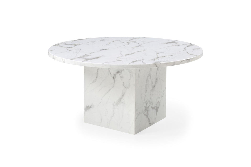 60" Marble Pedestal Base Round Top Dining Room Table - Gray / White