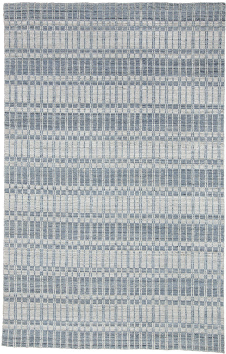5' x 8' Striped Hand Woven Area Rug - Blue Gray And Ivory