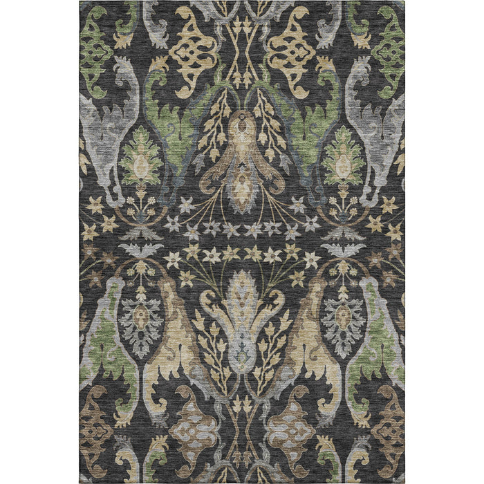 10' X 14' Floral Washable Area Rug With UV Protection (686927) - Black / Olive Green / Gray