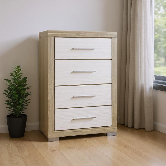 31" Wood Four Drawer Dresser - Natural And White