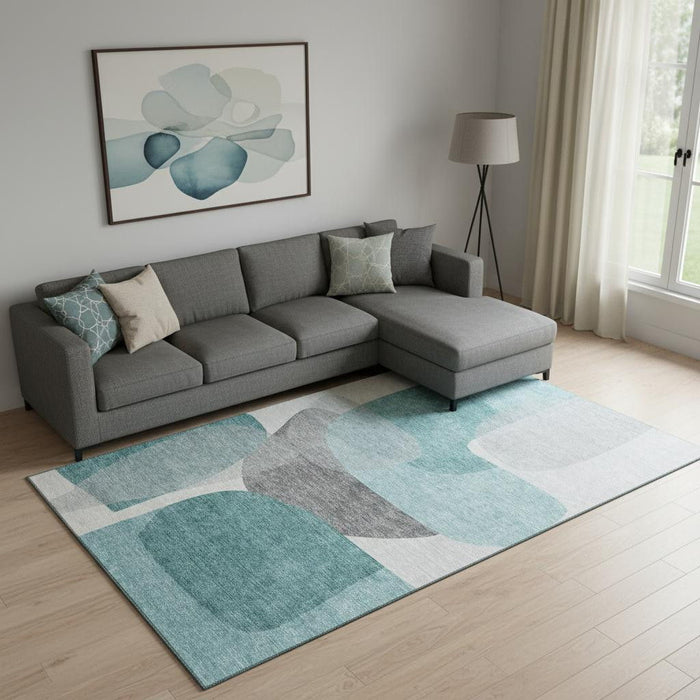 10' X 14' Abstract Washable Area Rug With UV Protection (718575) - Teal / Gray