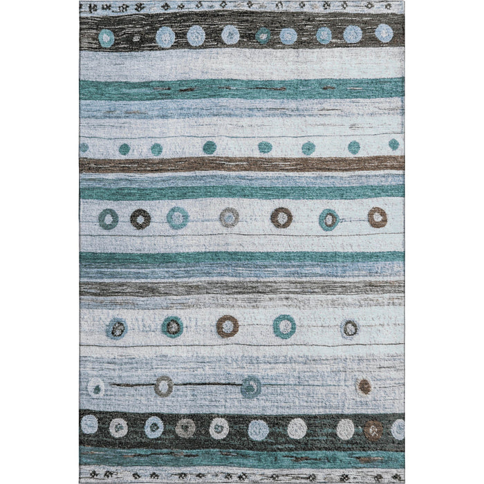 10' X 14' Striped Washable Area Rug With UV Protection (709570) - Teal / Brown / Ivory