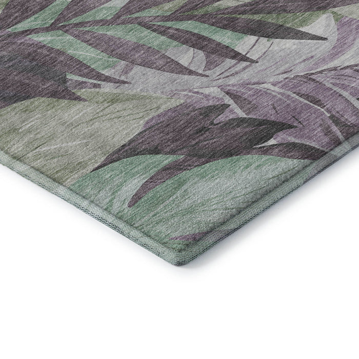 10' X 14' Floral Washable Area Rug With UV Protection (694032) - Lavender / Mint Green