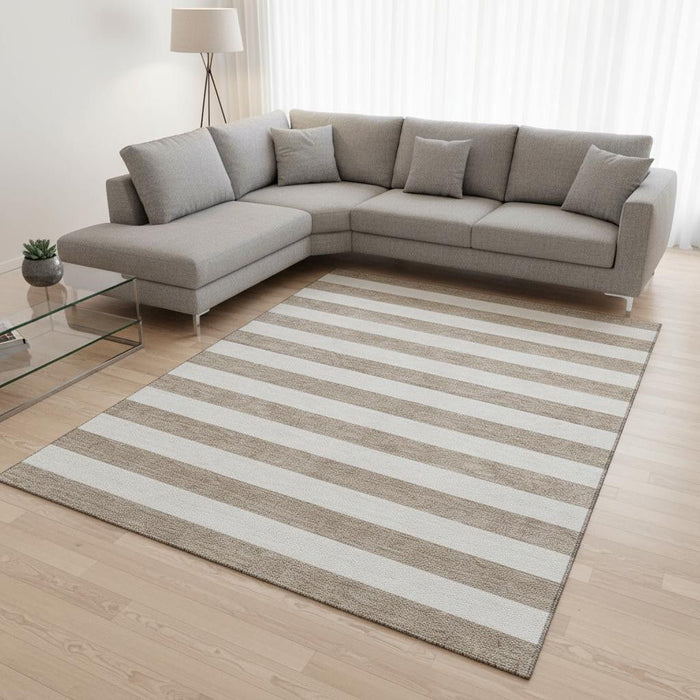 8' X 10' Striped Washable Area Rug With UV Protection (647666) - Taupe / Ivory