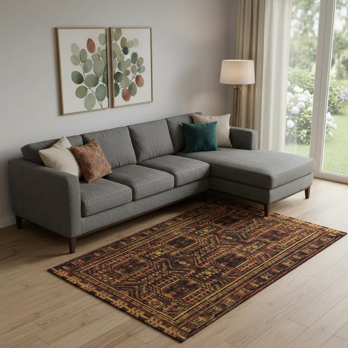 10' X 14' Geometric Washable Area Rug With UV Protection (708127) - Rust / Black