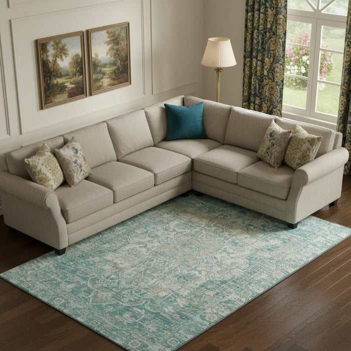 10' X 14' Oriental Washable Area Rug With UV Protection (699370) - Teal / Ivory / Beige