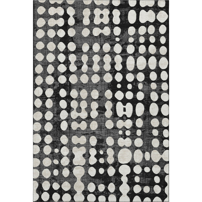 10' X 14' Polka Dot Washable Area Rug With UV Protection (669096) - Black / Ivory