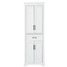 Giga freestanding linen cabinet with white finish, 4 doors, 1 drawer, adjustable shelves and damping hinges for bathroom storage.