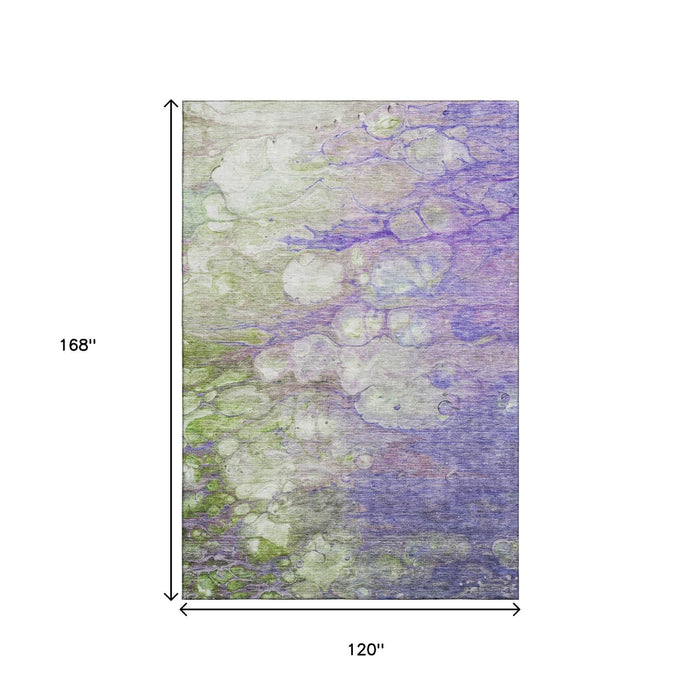 10' X 14' Abstract Washable Area Rug With UV Protection (656729) - Purple / Green / Ivory