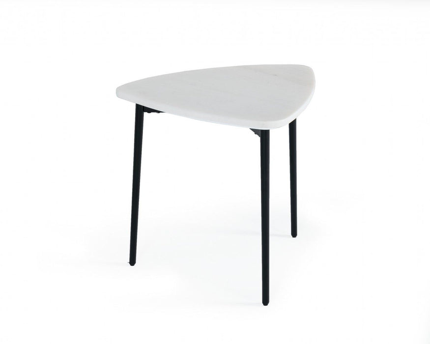 Marble Triangle End Table - Black And White