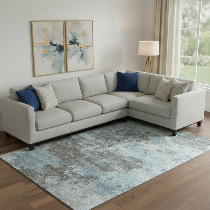 10' X 14' Abstract Washable Area Rug With UV Protection (716917) - Taupe / Sky Blue