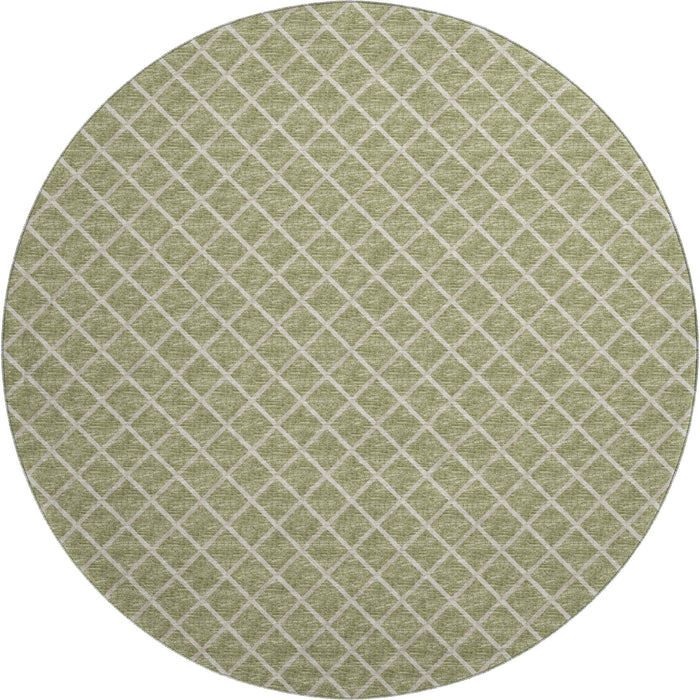 8' Geometric Washable Round Rug With UV Protection - Artichoke Green / Ivory
