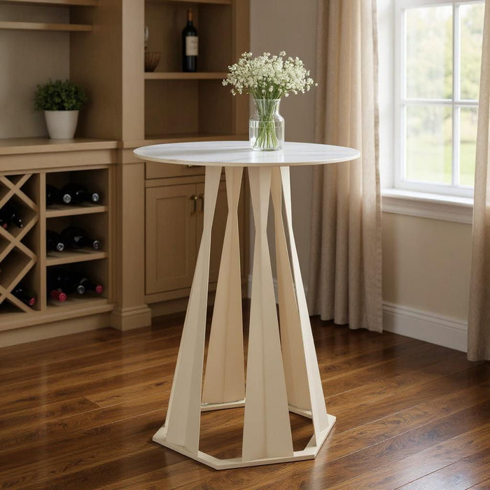 Faux Marble Rounded Bar Table - White