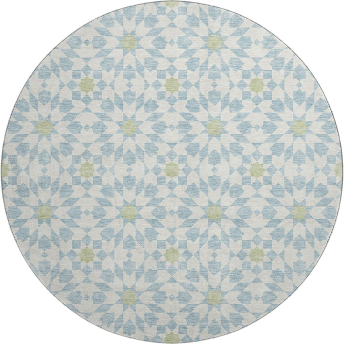 8' Transitional Geometric Washable Round Rug With UV Protection - Sky Blue