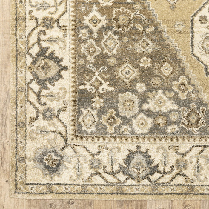 10' x 13' Oriental Power Loom Stain Resistant Area Rug - Beige Gray Tan And Charcoal