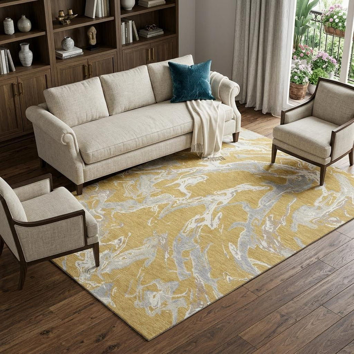 10' X 14' Abstract Washable Area Rug With UV Protection (681239) - Gold / Gray / Beige