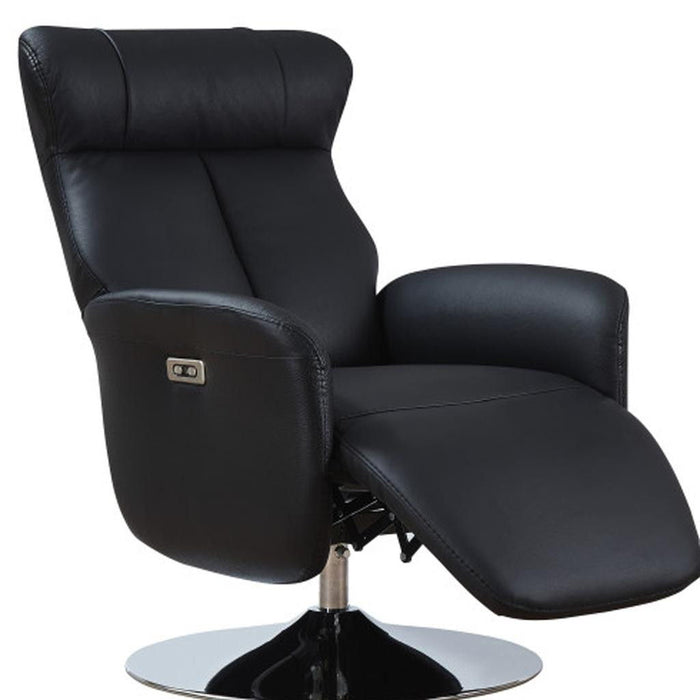 Tufted Genuine Leather Power Swivel Recliner (730558) - Black
