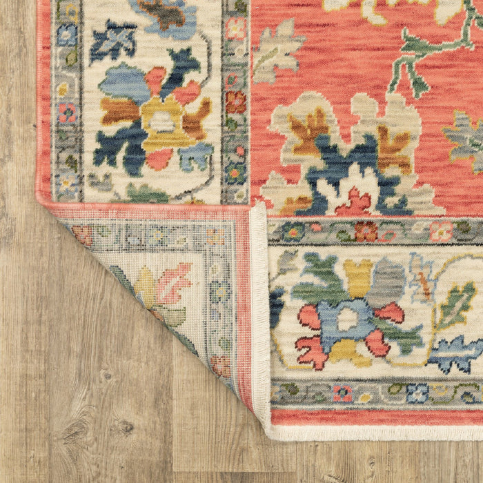 7' X 10' Oriental Area Rug With Fringe - Salmon
