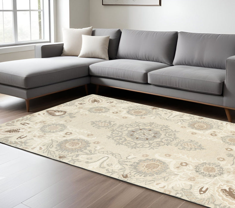 10' X 13' Scandinavian Wool Floral Hand Tufted Area Rug - Sand