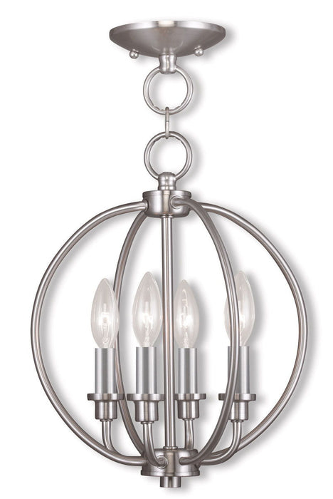 15" Four Light Dimmable Chandelier With Shades - Nickel