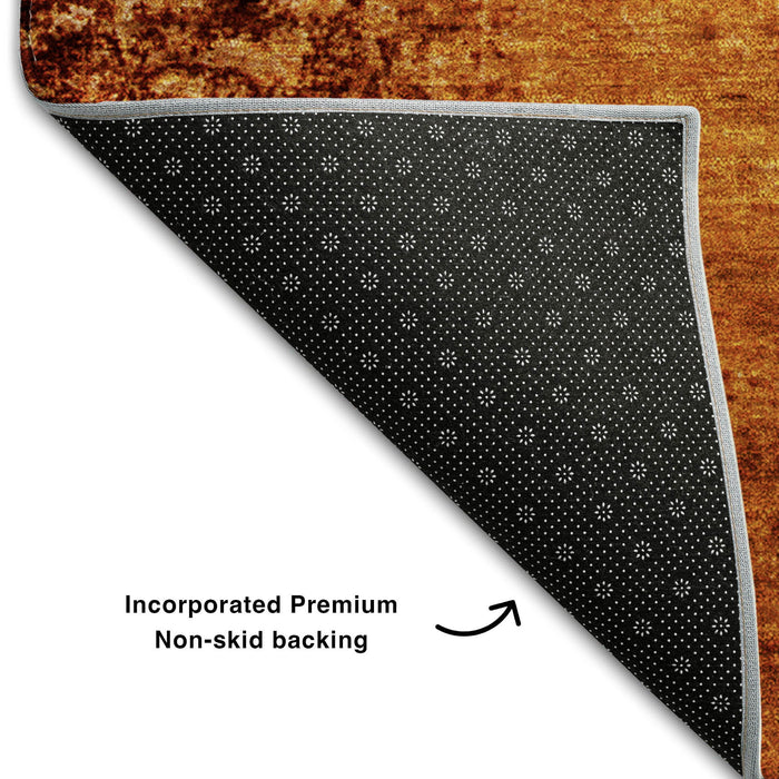 8' Abstract Washable Round Rug With UV Protection (648823) - Rust / Gray