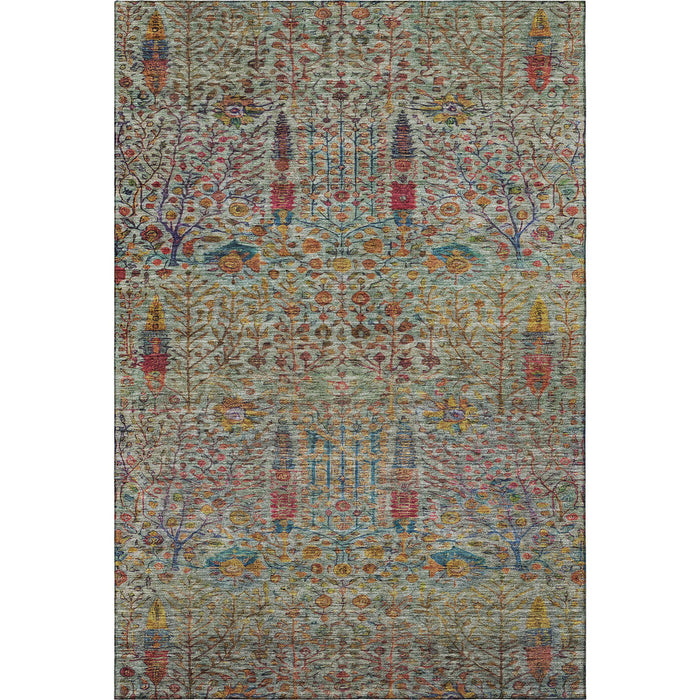 10' X 14' Floral Vines Washable Area Rug With UV Protection (716611) - Green / Red